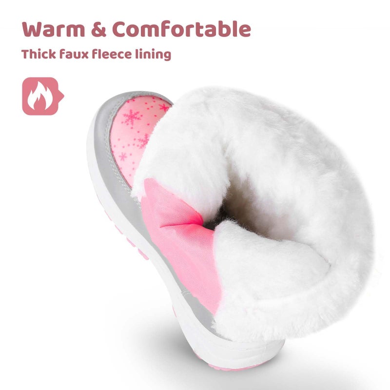Apakowa Kids Girls Insulated Fur Winter Warm Snow Boots (Toddler/Little Kid) (Color : Pink, Size : 6 M US Toddler) - Image 3